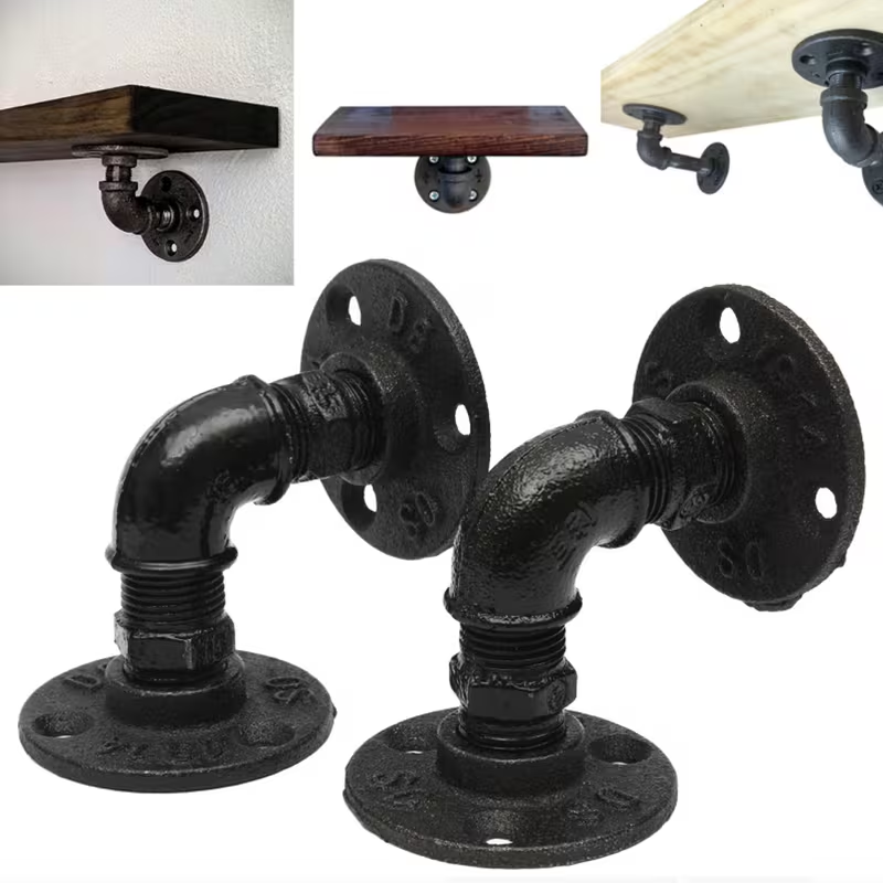 MyShelf™ Industrial Pipe Shelf Brackets — Black Cast Iron